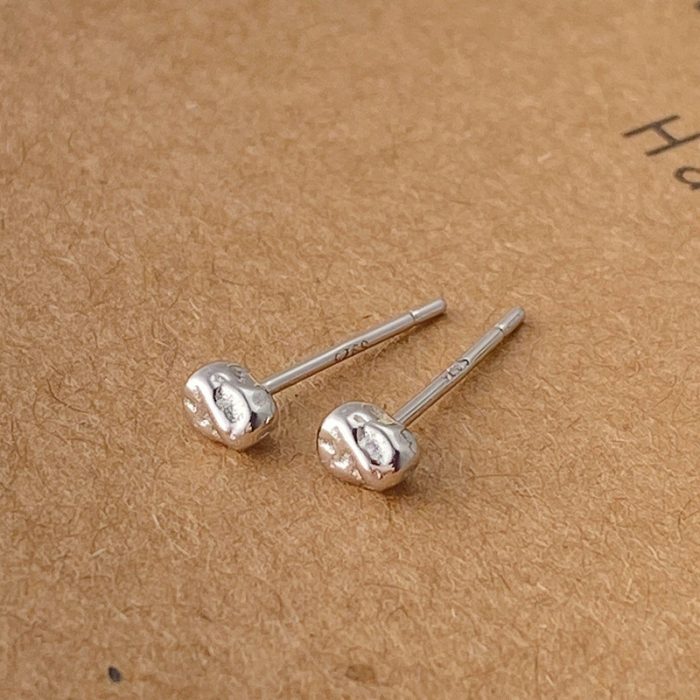 925 Sterling Silver Irregular Stone Lava Meteorite Stud Earrings - Image 3