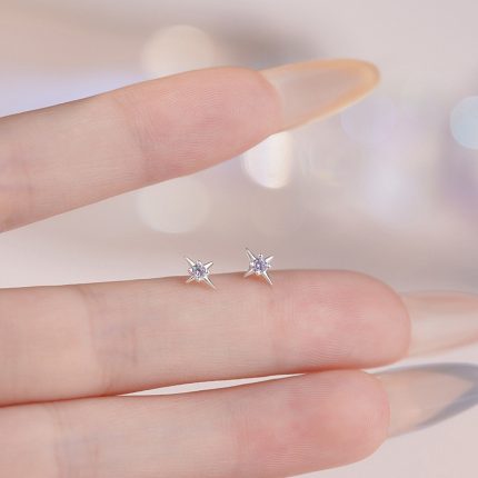 999 Fine Silver Premium Tetragram CZ Stud Earrings - Image 4