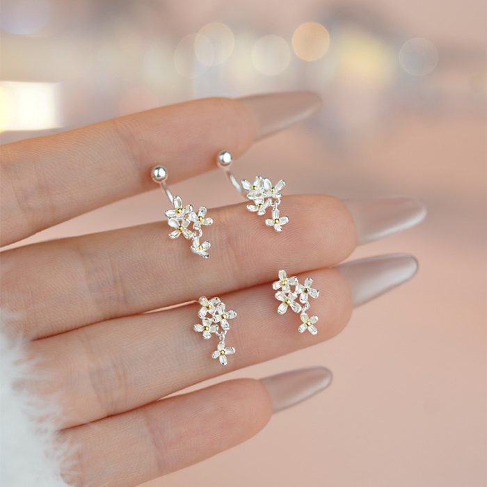 999 Fine Silver Floral U-Shaped Screw Back Earrings - Image 4