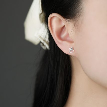 999 Fine Silver Hollow Cat Stud Earrings - Image 7
