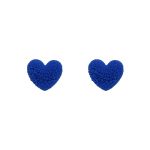 Vintage Unique Klein Blue Plush Heart Stud Earrings