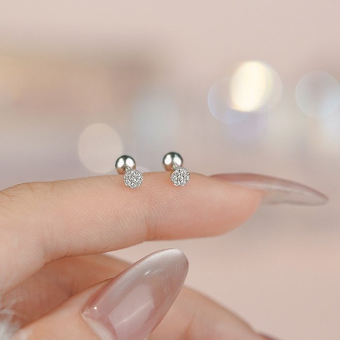 999 Fine Silver Round CZ Screw Back Earrings - Image 4