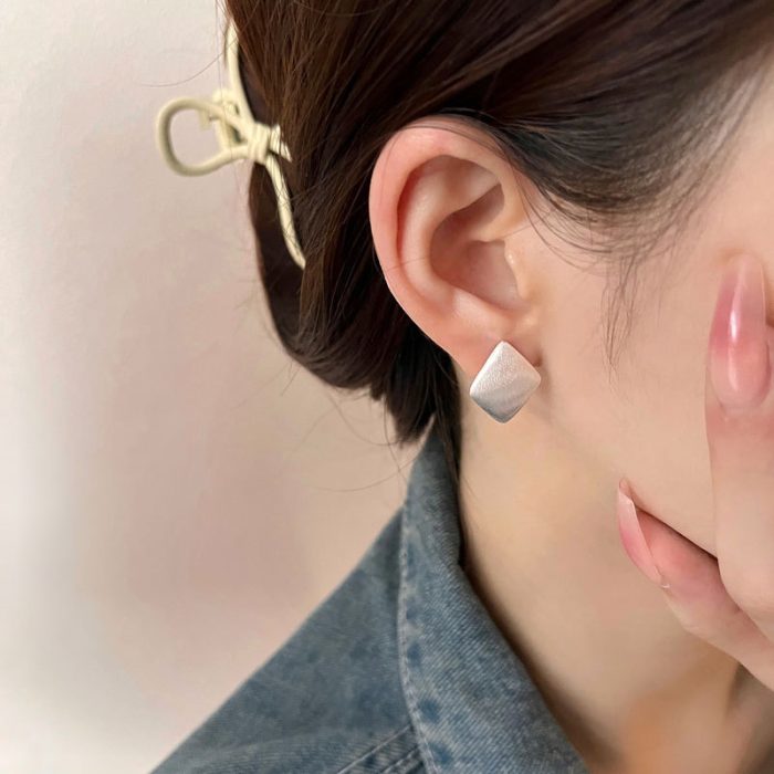 925 Sterling Silver Korean INS Style Square Brushed Hoop Earrings - Image 4