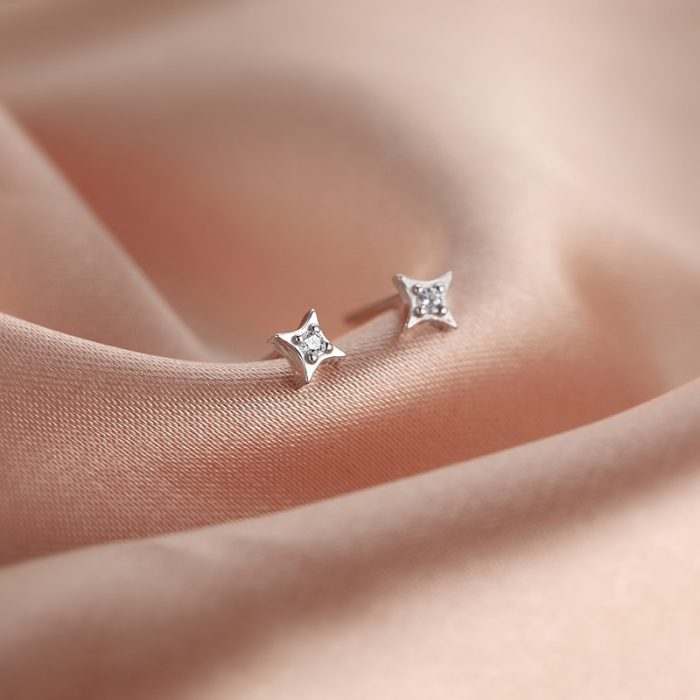 925 Sterling Silver Tetragram Star Stud Earrings - Image 3