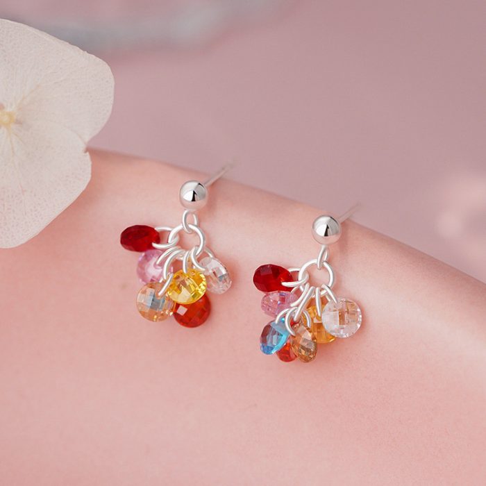 925 Sterling Silver Grape Beaded Color CZ Stud Earrings - Image 4