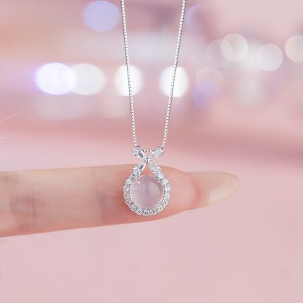 925 Sterling Silver Sweet Butterfly Circle White Agate Necklace - Image 4