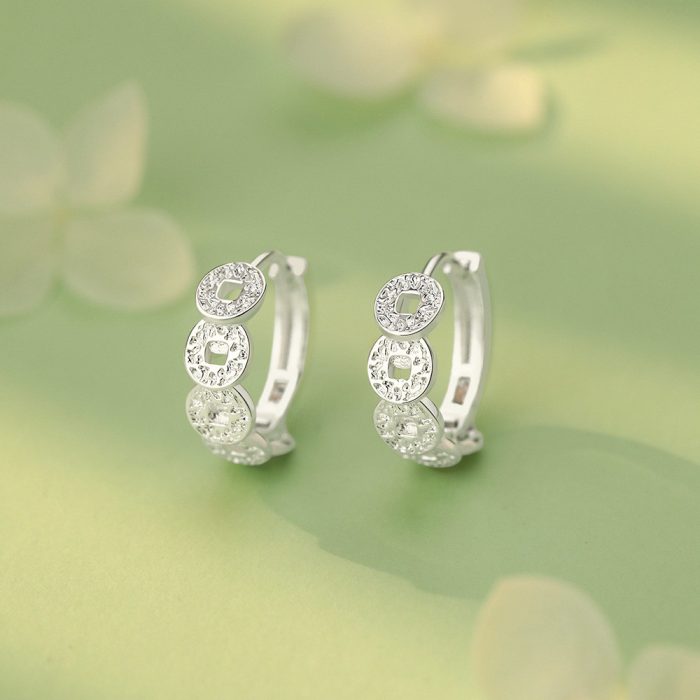 999 Fine Silver Needle Copper Coin Hoop Earrings - Image 3