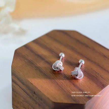999 Fine Silver Knot Screw Back Earrings - Image 4