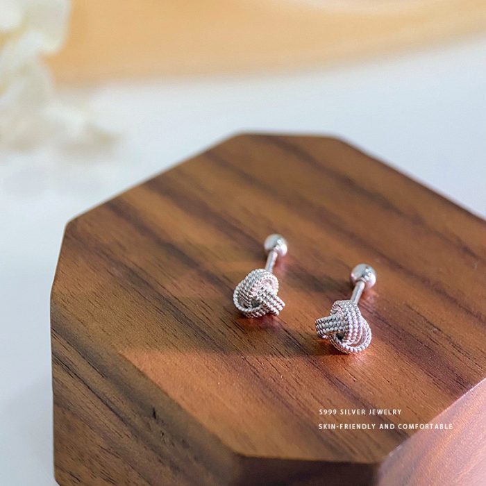 999 Fine Silver Knot Screw Back Earrings - Image 4