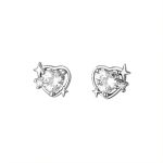 999 Fine Silver Needle Minimalist Gentle Heart CZ Stud Earrings