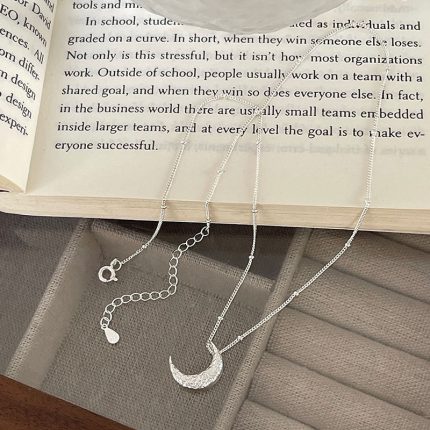 925 Sterling Silver Texture Lava Moon Necklace - Image 4