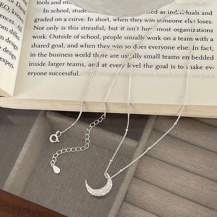 925 Sterling Silver Texture Lava Moon Necklace - Image 4