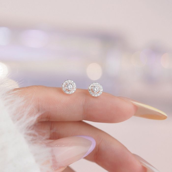 999 Fine Silver Micro Pave CZ Round Stud Earrings - Image 4