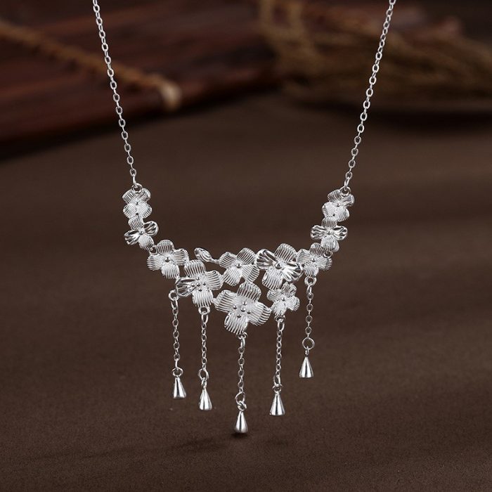 Summer New 999 Fine Silver New Chinese Style Floral Tassel Necklace - Image 4