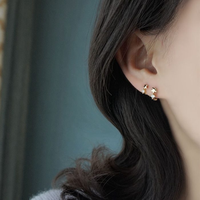 925 Sterling Silver Mini CZ Five Point Star Cartilage Earrings - Image 2