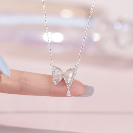 925 Sterling Silver Butterfly Chalcedony Necklace - Image 4
