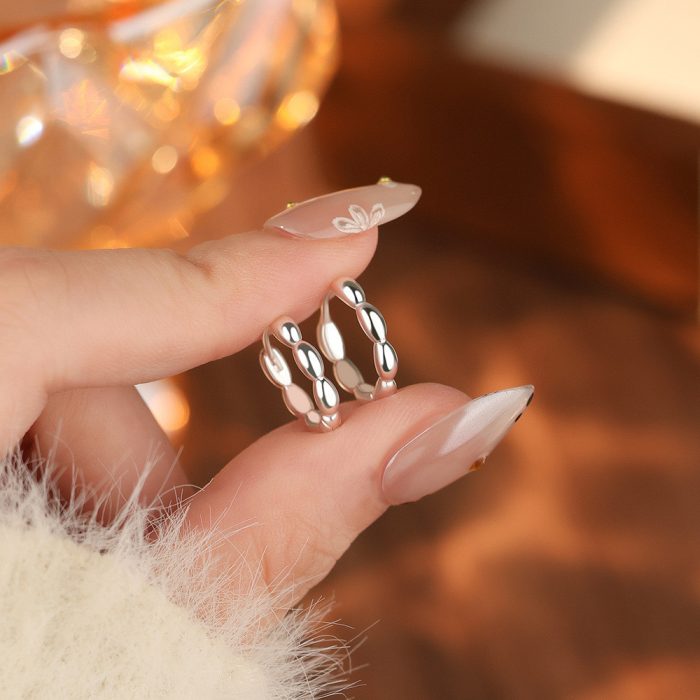 999 Fine Silver Needle Good Luck Seven Grains Rice Hoop Earrings - Image 3