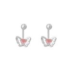 999 Fine Silver Pink Heart Modern Stud Earrings
