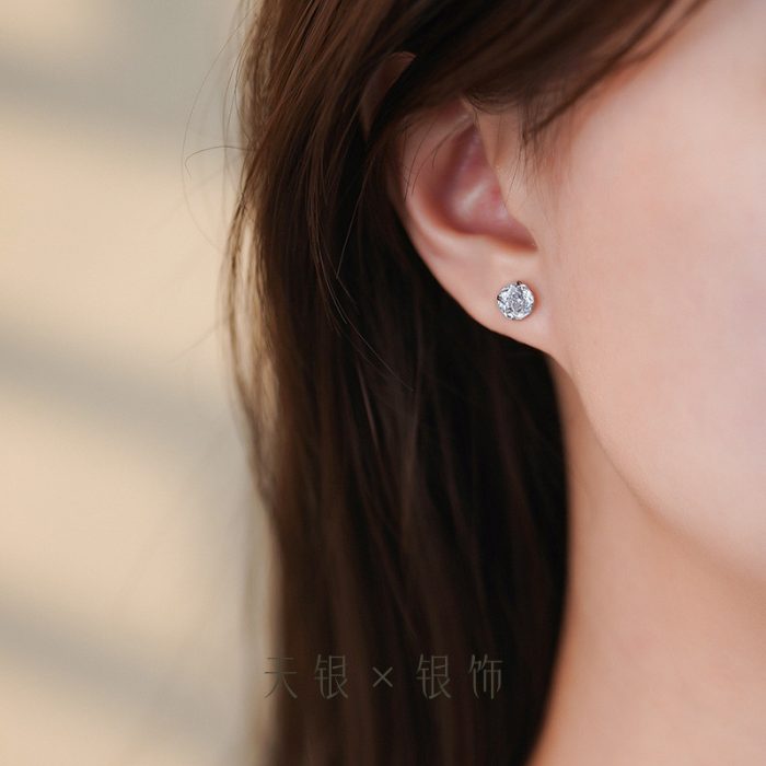 999 Fine Silver Rose Cut CZ Stud Earrings - Image 4