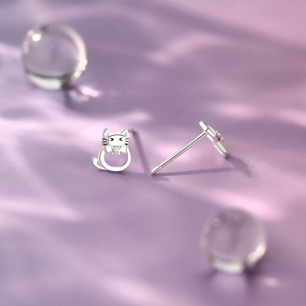999 Fine Silver Hollow Cat Stud Earrings - Image 3