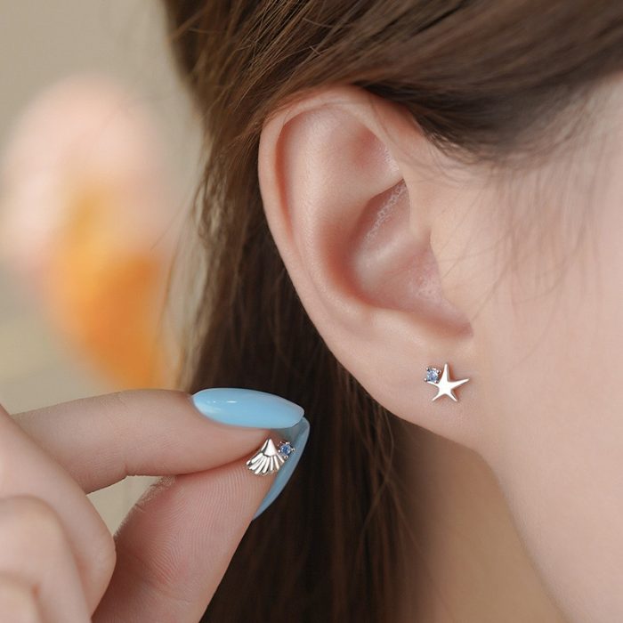 999 Fine Silver Starfish Shell Stud Earrings - Image 2