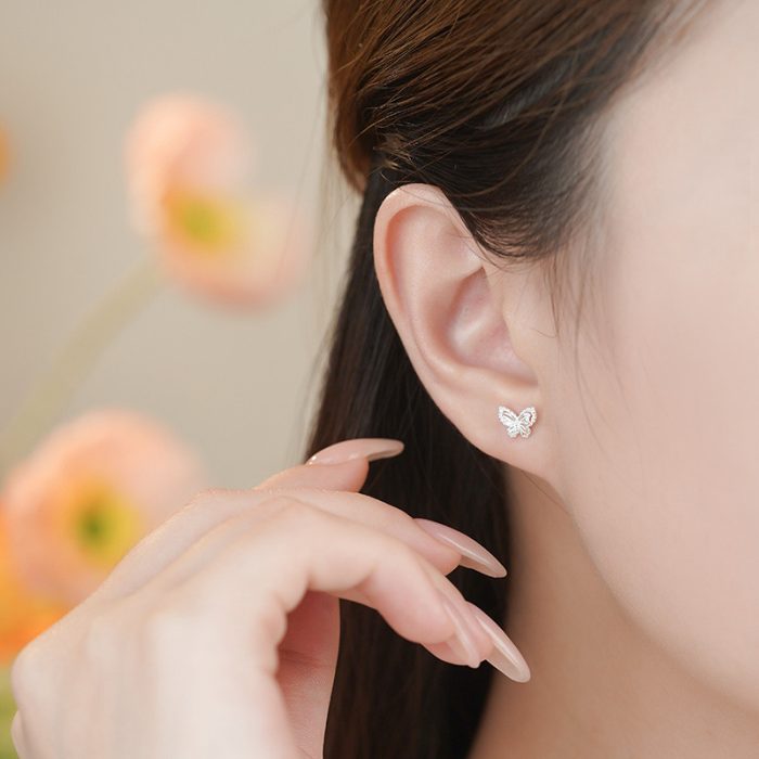 999 Fine Silver Sweet Butterfly Screw Back Earrings - Image 2