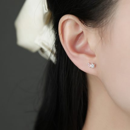 999 Fine Silver Pink Wing Star Wish Wing Star CZ Stud Earrings - Image 5