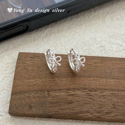 925 Sterling Silver Hollow Bow Hoop Earrings - Image 3