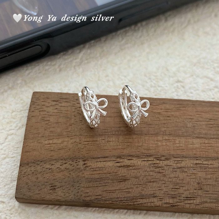 925 Sterling Silver Hollow Bow Hoop Earrings - Image 3