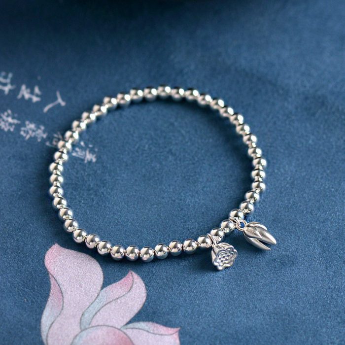 Custom Two Generations Lotus Pod 999 Fine Silver Bracelet - Image 2