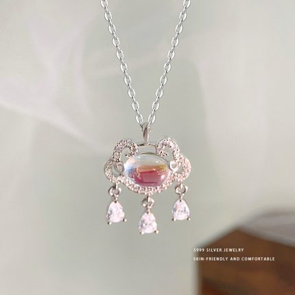 999 Fine Silver Iridescent Peace Lock Teardrop Tassel Necklace - Image 4