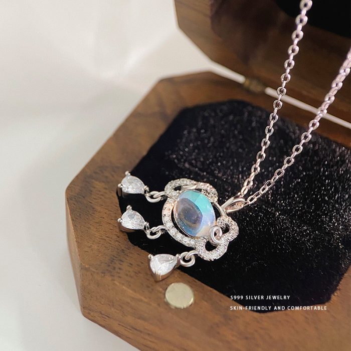 999 Fine Silver Iridescent Peace Lock Teardrop Tassel Necklace - Image 3