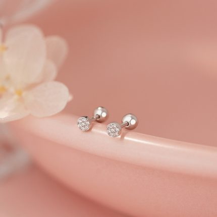 999 Fine Silver Round CZ Screw Back Earrings - Image 3