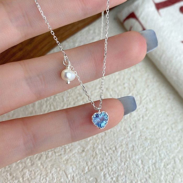 925 Sterling Silver Light Luxury Heart Pearl Necklace - Image 3