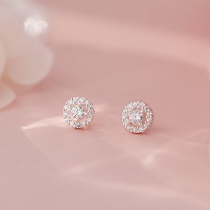 999 Fine Silver Micro Pave CZ Round Stud Earrings - Image 3