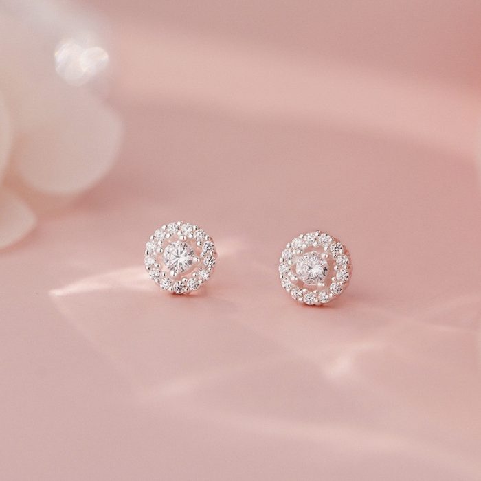 999 Fine Silver Micro Pave CZ Round Stud Earrings - Image 3