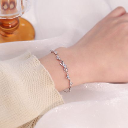 999 Fine Silver Bow CZ Heart Bracelet, Sweet Winter New Fresh Unique Bracelet - Image 4