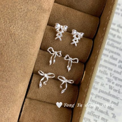 999 Fine Silver Minimalist Bow Stud Earrings - Image 4
