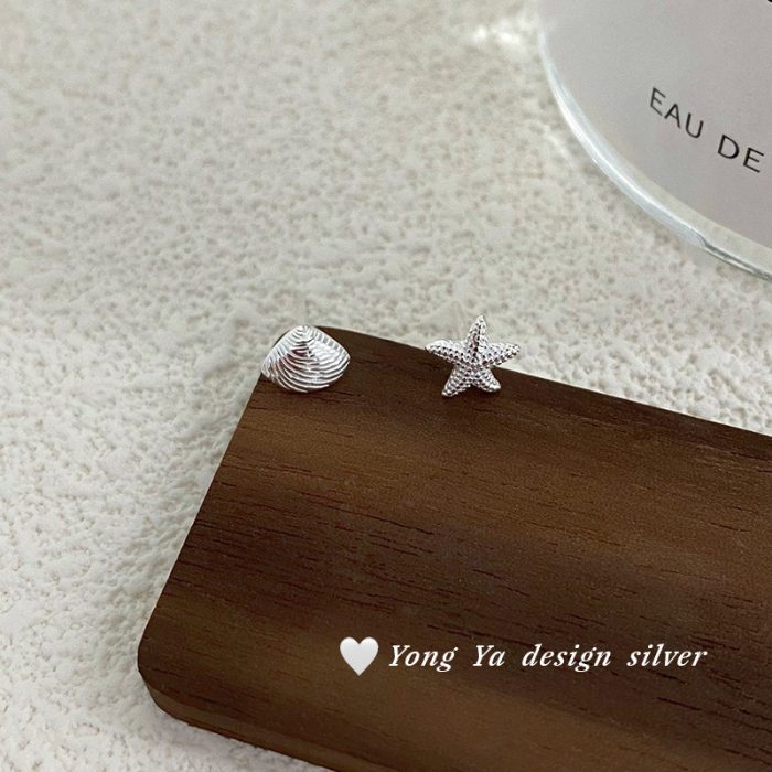 999 Fine Silver Summer New Starfish Shell Stud Earrings - Image 3