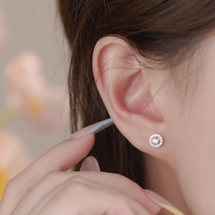 999 Fine Silver Micro Pave CZ Round Stud Earrings - Image 2