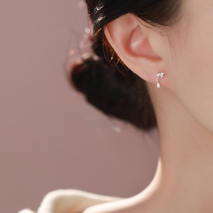 999 Fine Silver Tetragram CZ Stud Earrings - Image 2