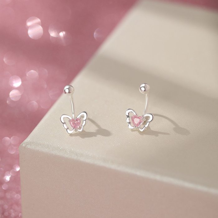 999 Fine Silver Pink Heart Modern Stud Earrings - Image 4