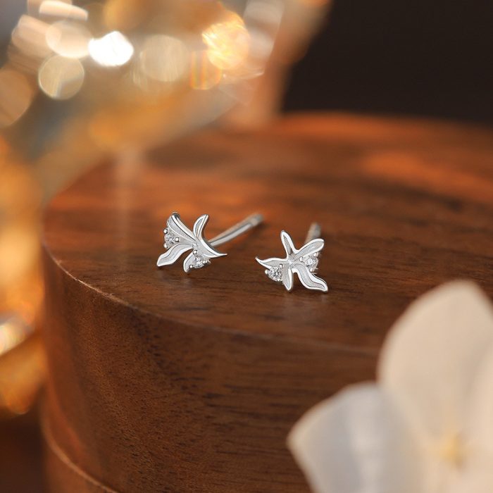 999 Fine Silver Pastoral Orchid Stud Earrings - Image 4