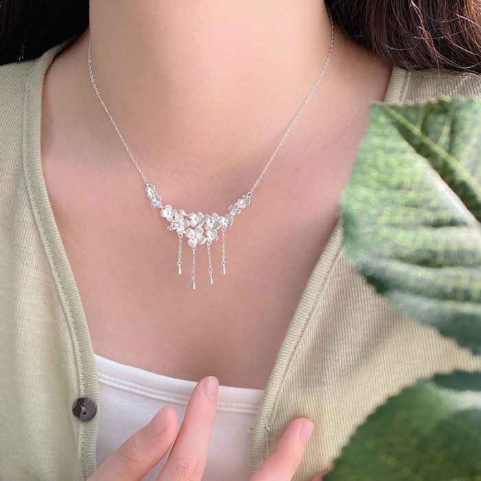 Summer New 999 Fine Silver New Chinese Style Floral Tassel Necklace - Image 2