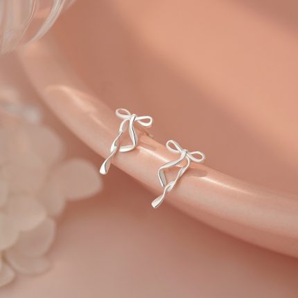 999 Fine Silver Ribbon Bow Stud Earrings - Image 6
