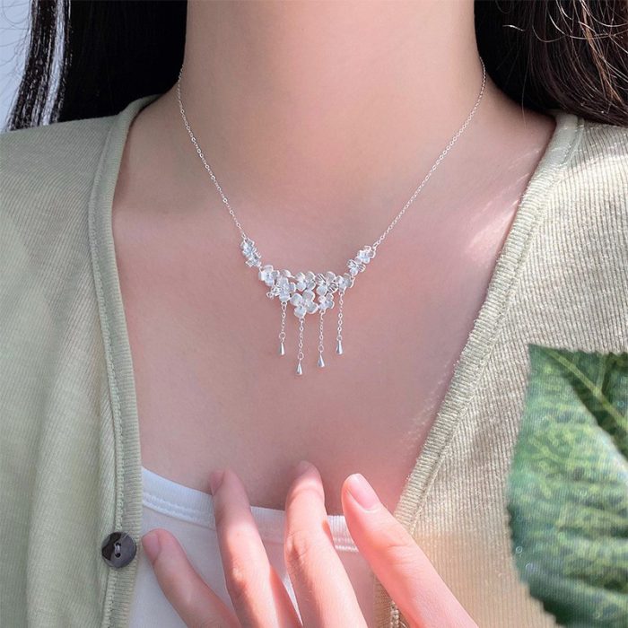 Summer New 999 Fine Silver New Chinese Style Floral Tassel Necklace - Image 5