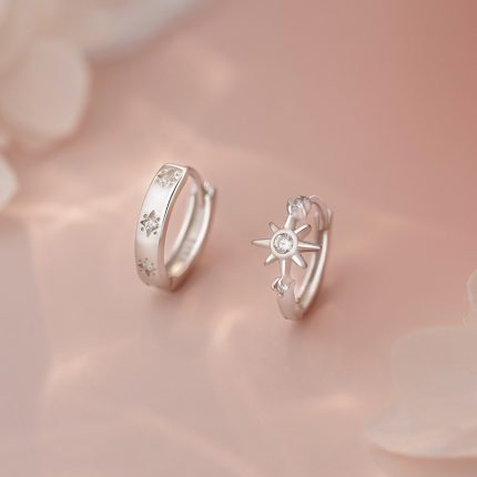 925 Sterling Silver Asymmetric Star Hoop Earrings