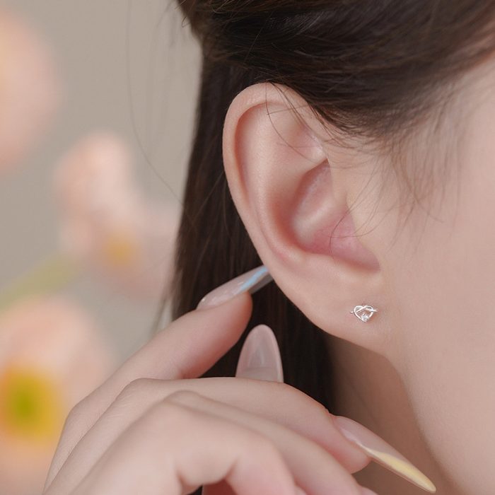 925 Sterling Silver Cute Cookie Heart Stud Earrings - Image 6