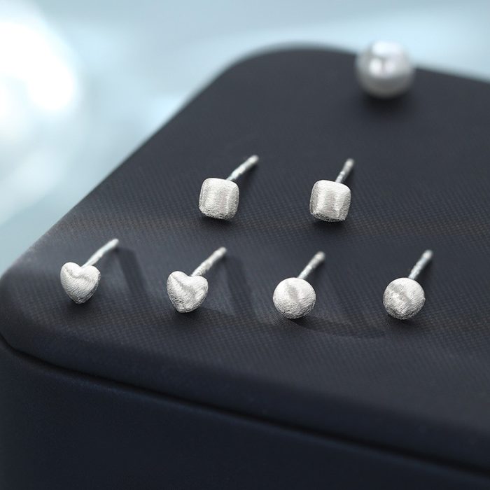 999 Fine Silver Heart Daily Geometric Stud Earrings - Image 6