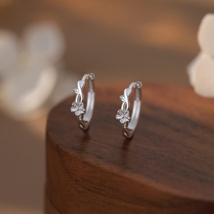 999 Fine Silver Fresh Forest Wrapped Flower Hoop Earrings - Image 6